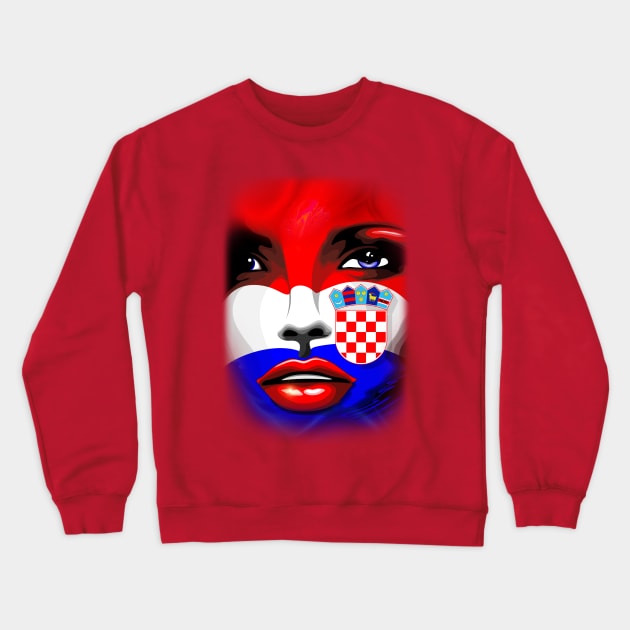 Croatia Flag Beautiful Girl Portrait Crewneck Sweatshirt by BluedarkArt